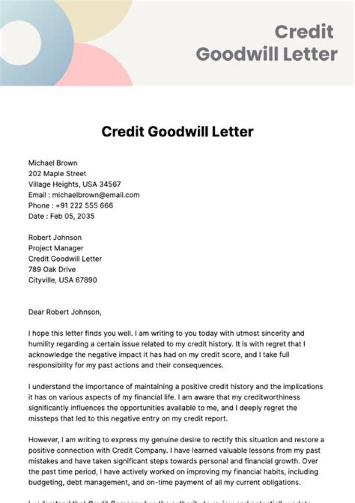What is an example of a goodwill letter to creditors?